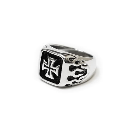 Flare Cross Square Ring - Silver/Black