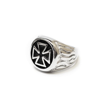 Flare Cross Round Ring - Silver/Black