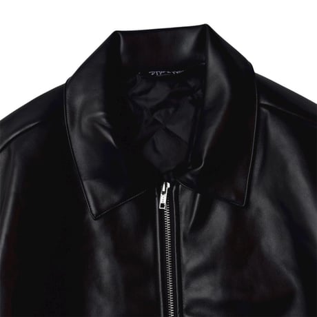 SHAKA WEAR PU LEATHER COLLARED VARSITY JACKET - BLACK