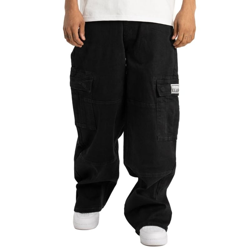 W34プロクラブPROCLUBバギーデニムカーゴワイドパンツ　ダークストーン PRO CLUB プロクラブ カーゴパンツ DENIM CARGO BAGGY PANTS