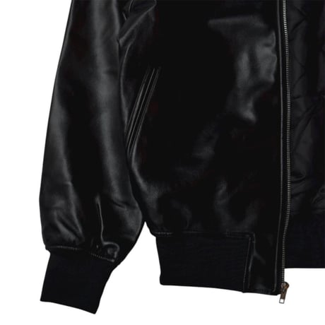 SHAKA WEAR PU LEATHER COLLARED VARSITY JACKET - BLACK