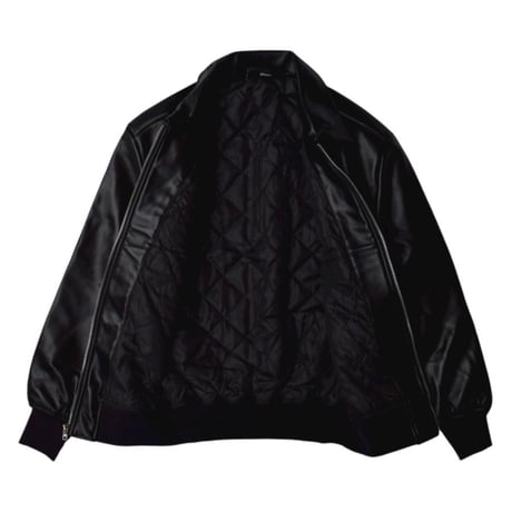 SHAKA WEAR PU LEATHER COLLARED VARSITY JACKET - BLACK