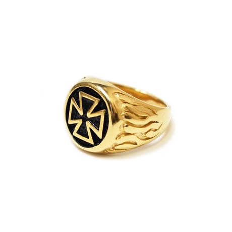 Flare Cross Round Ring - Gold/Black