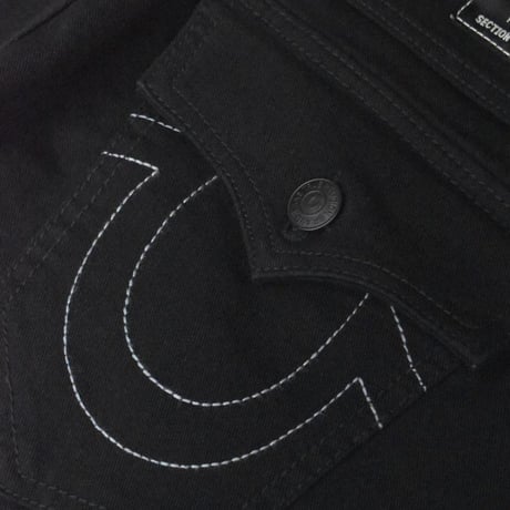 True Religion Ricky Flap Relaxed Straight Denim - Black / Blac Stitch