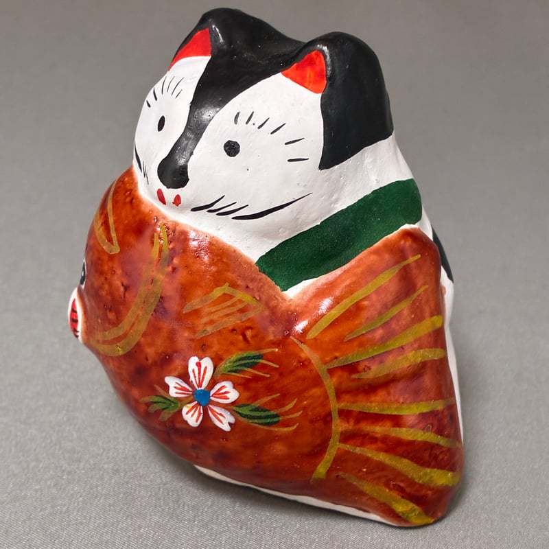 釜猫(鯛くわえ猫) | hanamaki-ningyo