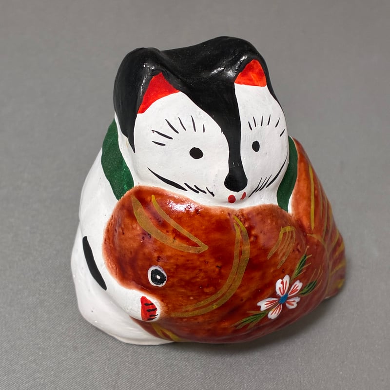 釜猫(鯛くわえ猫) | hanamaki-ningyo