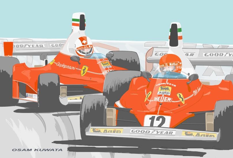 F1 モナコグランプリ フェラーリ 額装ポスター 1998 壁掛け マルボロ イラスト フェラーリ 312T 1975年 モナコGP A4サイズ 額入り | 小さな