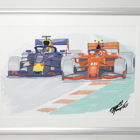 イラスト フェラーリ vs レッドブル 2019年 オーストリアGP A4サイズ 額入り