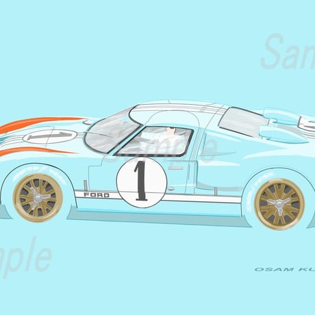 イラスト フォード GT40 #1 ルマン24h 1966  A4サイズ 額入り