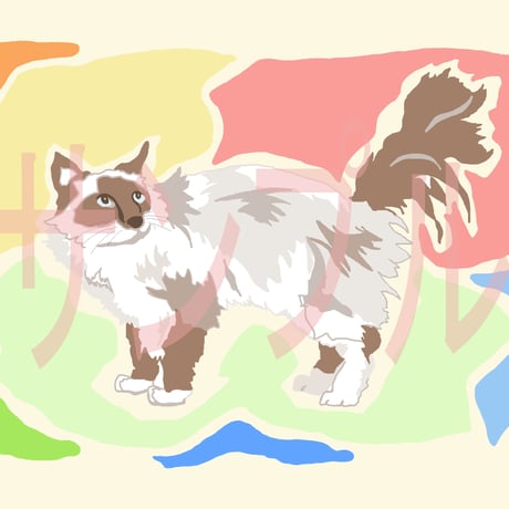 イラスト ネコ ( カラフル ) A4サイズ 額入り