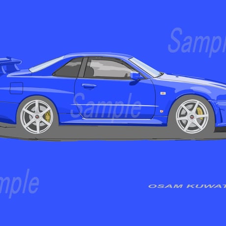 イラスト スカイライン GT-R ( R34 ) A4サイズ 額入り