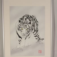 イラスト 虎 ( 白黒 ) 額入り