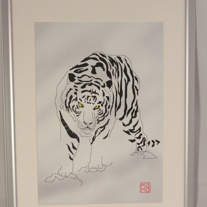 イラスト　原画　アンナ・スマルシュク 「虎」 イラスト 虎 ( 白黒 ) 額入り | 小さな美術館