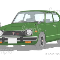 イラスト ホンダ シビック RS ( SB1 ) グリーン A4サイズ 額入り