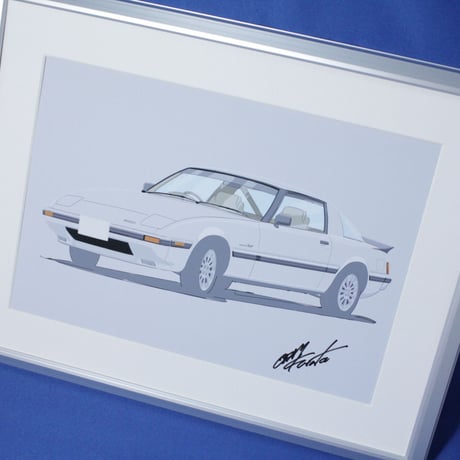 イラスト マツダ サバンナ RX-7 ( シルバー ) A4サイズ 額入り