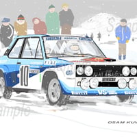 イラスト フィアット 131 アバルト モンテカルロラリー 1980年 A4サイズ 額入り