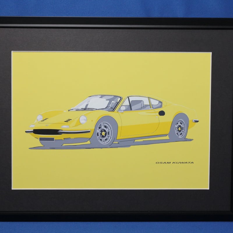 イラスト フェラーリ ディーノ 246GT A4サイズ 額入り | 小さな美術館