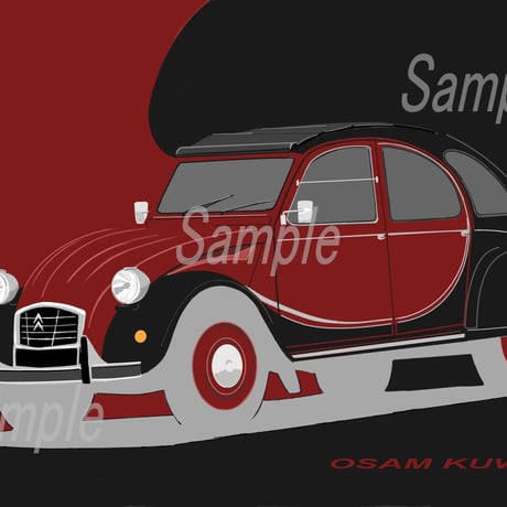 イラスト シトロエン 2CV チャールストン A4サイズ 額入り