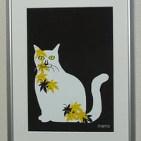 イラスト 白猫もみじ A4サイズ 額入り