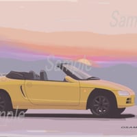 イラスト ホンダ ビート 夕焼け A4サイズ 額入り