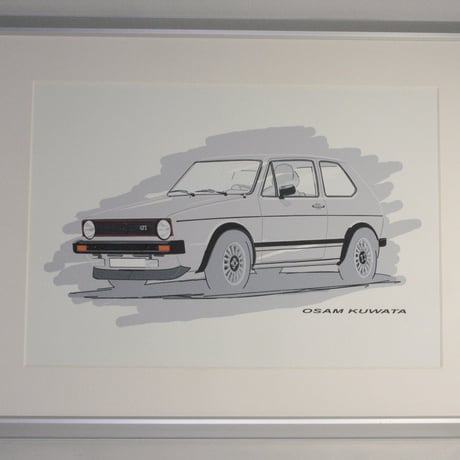 イラスト VW ゴルフ GTI A4サイズ 額入り