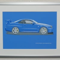 イラスト スカイライン GT-R ( R34 ) A4サイズ 額入り