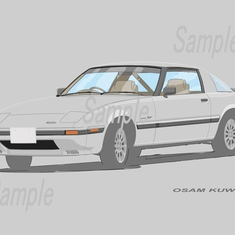 イラスト マツダ サバンナ RX-7 ( シルバー ) A4サイズ 額入り