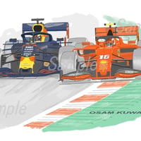イラスト フェラーリ vs レッドブル 2019年 オーストリアGP A4サイズ 額入り