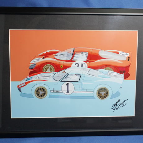 イラスト フォードvs フェラーリ ルマン1966 A4サイズ額入り