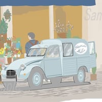 イラスト シトロエン 2CV フラワーショップ A4サイズ 額入り