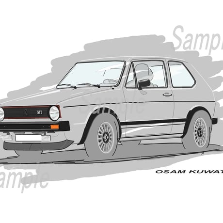 イラスト VW ゴルフ GTI A4サイズ 額入り