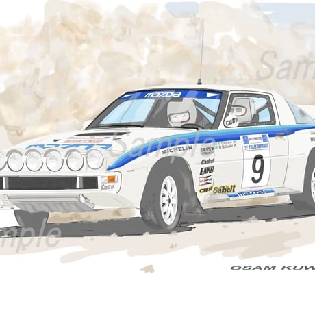 イラスト マツダ RX-7 アクロポリス ラリー A4サイズ 額入り