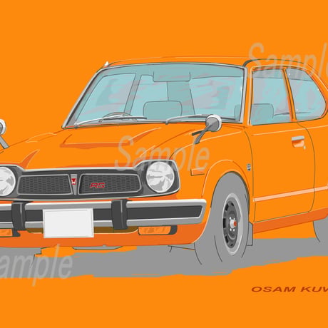 イラスト ホンダ シビック RS ( SB1 ) オレンジ A4サイズ 額入り
