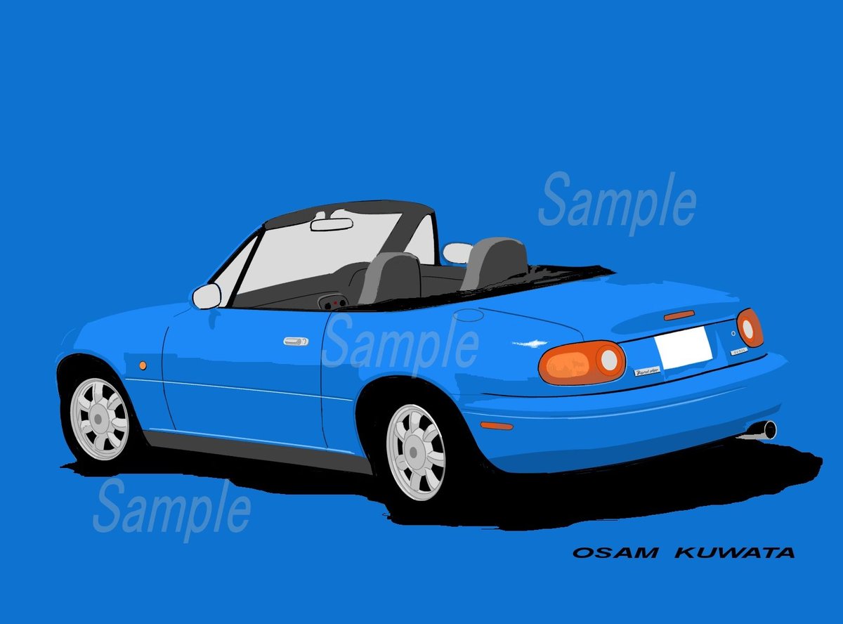 イラスト ユーノス ロードスター ( 青 ) A4サイズ | 小さな美術館