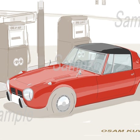 イラスト トヨタ スポーツ800 A4サイズ額入り