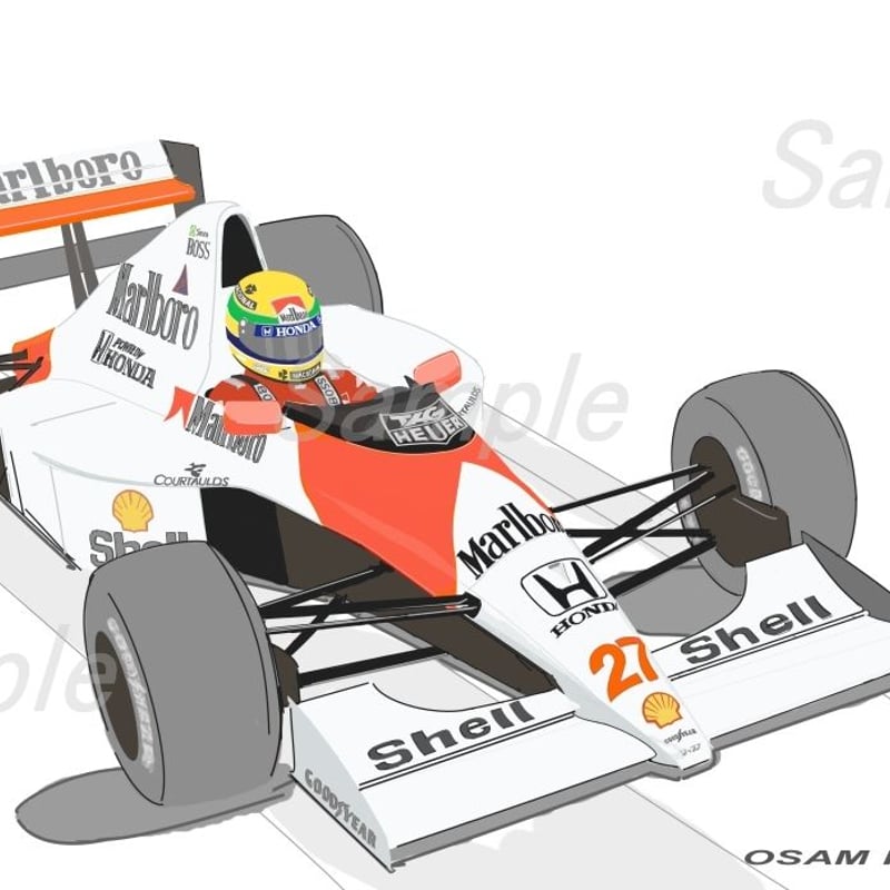 イラスト マクラーレン MP4/5B セナ A4サイズ 額入り | 小さな美術館