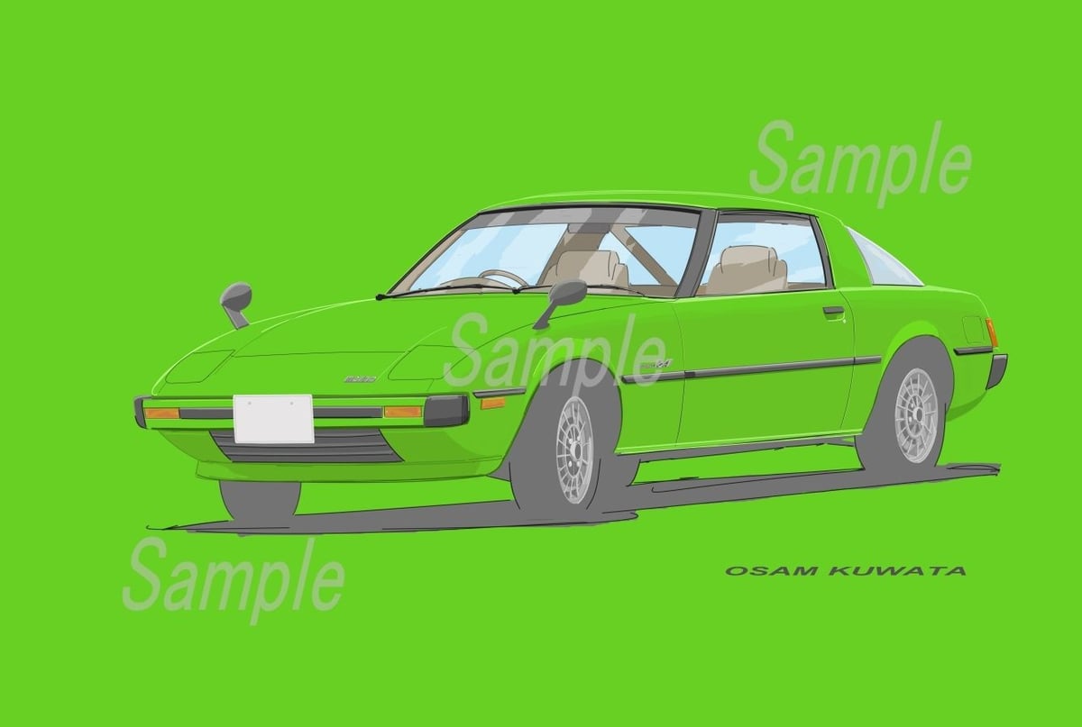 雑誌ヤングオート中折イラスト　マツダサバンナRX3ワークス手描き原画 雑誌ヤングオート中折イラスト マツダサバンナRX3ワークス手描き原画