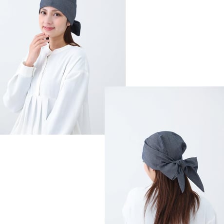 医療用帽子 デニム バンダナキャップ 綿 リボン付き かわいい おしゃれ ケア帽子 医療帽子 軽い 脱毛 オーガニックコットン デニムバンダナゆったりフィット 帽子