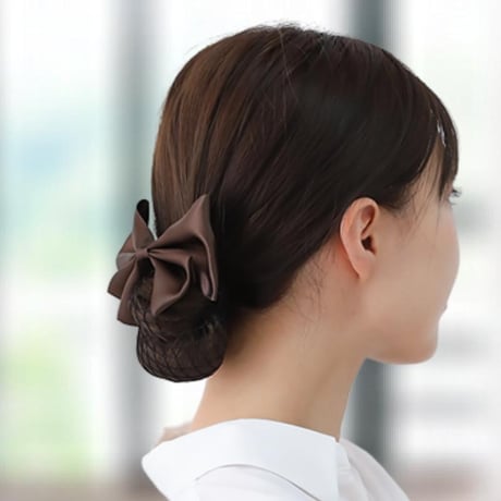 まとめ髪 ネット バレッタ 髪留め お団子ネット バレッタ シニヨン ヘアアレンジ ブラック ブラウン リボン ネットバレッタ お団子 ネット付きリボンバレッタ