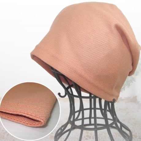医療用帽子 コットン ケア帽子 手術後 女性 就寝用 医療用ニット帽子 レディース 送料無料 ステッチウェーブワッチオレンジ