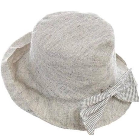 麻混オーガニックコットンリボン付きハットグレー