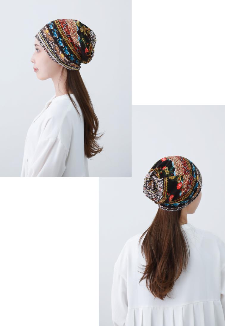 ハンドメイド医療用帽子ケア帽子おしゃれターバン(フレンチ