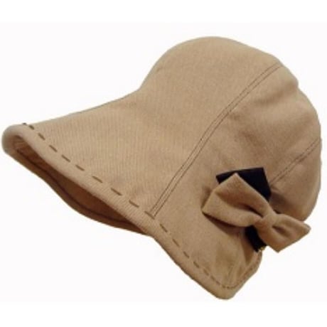 オーガニックコットン帽子・リボン付きパンプキン帽子　ブラウン帽子
