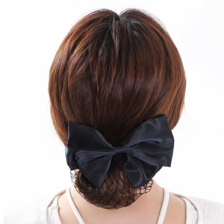 まとめ髪 ネット バレッタ 髪留め お団子ネット バレッタ シニヨン ヘアアレンジ ブラック ブラウン リボン ネットバレッタ お団子 ネット付きリボンバレッタ