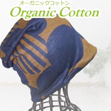 医療用帽子 抗がん剤帽子 おしゃれ カジュアル ケア帽子 メンズ レディース オーガニックコットンドットワッチ/ネイビー