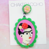 【片耳】フリーダカーロ　Green×Pink  Frida Khalo Single Earrings  のコピー