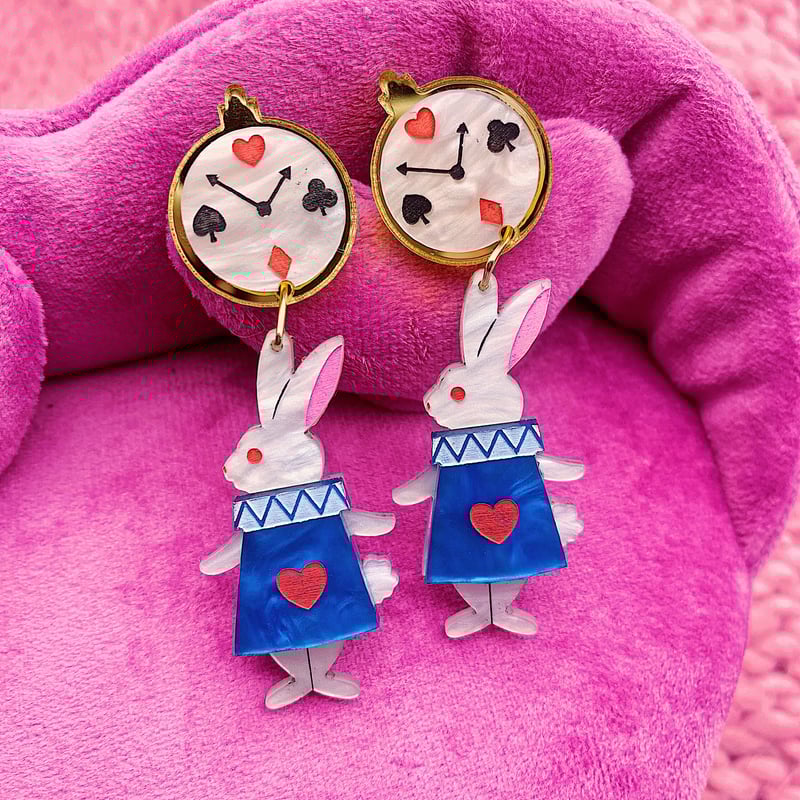 白うさぎ/懐中時計 White Rabbit/Pocket watch Earrings/