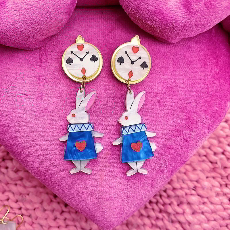 白うさぎ/懐中時計 White Rabbit/Pocket watch Earrings/