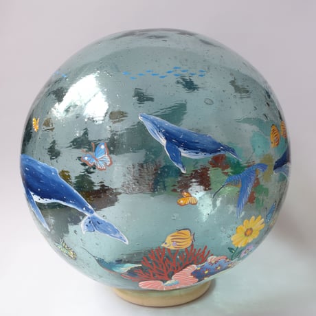 【原画】　Coral Garden Glass float "鯨の歌”