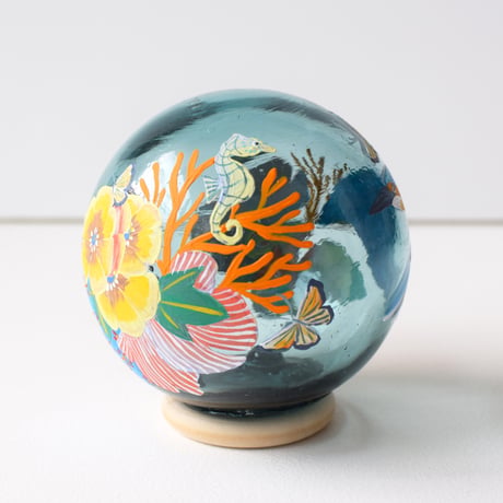 【原画】　Coral Garden Glass float "カワセミ”